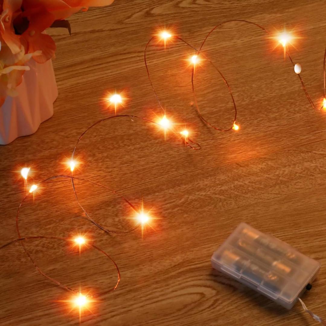 5 x Mini Halloween Fairy Lights Battery Operate, 1 Pack Copper Wire Night Lights 3*AAA Battery Powered Led Starry Fairy String Lights for Bedroom, Christmas, Party, Decoration(5m/16ft Orange)