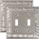 2-Pack Double Toggle Light Switch Cover Plate, Paisley Pattern Decorative Dual Switch Plate Covers, Satin Nickel 2 Gang Metal Wall Plates for Electrical Outlets, Receptacle, GFCI Outlet