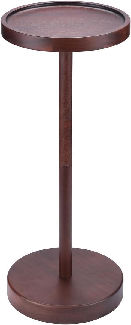 Solid Acacia Wood Pedestal End Table - Small Round Martini Table