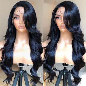 Bombshell Body Wave Wig, Synthetic Lace Front Wig Pre Plucked Glueless Ready to Wear, 13X5X1 Side Part HD Lace Wigs for Women 24inch, 1B Jet Black Wig Human Hair Luster