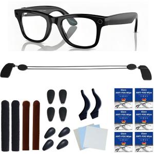 Accessories Fit for Ray-Ban Meta Wayfarer/Headliner/Skyler Smart Glasses, Nose Pads 4 Pairs, Non-slip Glasses Holder,Adjustable Anti-drop Lanyard, Temple tips, Glasse cloth, Lens Cleaning Paper 6PCS
