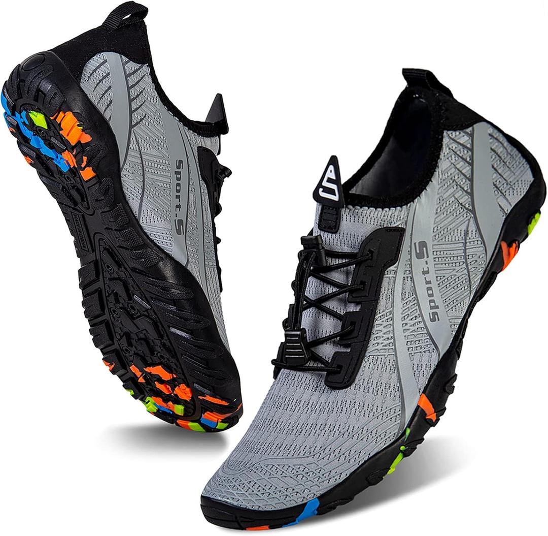 WateLves Water Shoes Mens Womens Beach Swim Shoes Quick-Dry Aqua Socks Pool Shoes for Surf Yoga Water Aerobics (7.5 Women/6 Men, Fashion Light Gray)