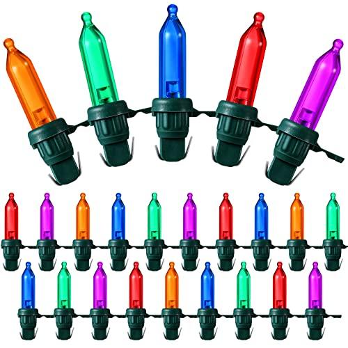 Remagr 120 Pcs Christmas LED Replacement Bulb Mini Wide Angle LED Xmas Bulbs Tree Light Outdoor String Light Replacement for Christmas Garden Party Decor(Green Base with Multi Color Bulb)