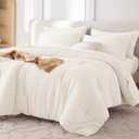 MUXHOMO 7 Pieces Queen Comforter Set, Seersucker Bed in a Bag Queen Size, All Season Luxury Bedding Set with Comforter, Flat Sheet, Fitted Sheet, Pillowcases & Shams, Ivory (Queen (88"x88"))