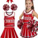 JenPen Cheerleader Costume for Cute Cheerleading Outfit Cheer Uniform for Halloween Dress Up with Accessories(L(7-9year), Red)