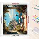 Coastal Scene Paint by Numbers Kit for Adults - DIY Mediterranean Balcony with Sailboats and Flowers Painting on Canvas 16x20In, Acrylic Paint Set for Beginners, Art for Home Decoration or Gifts