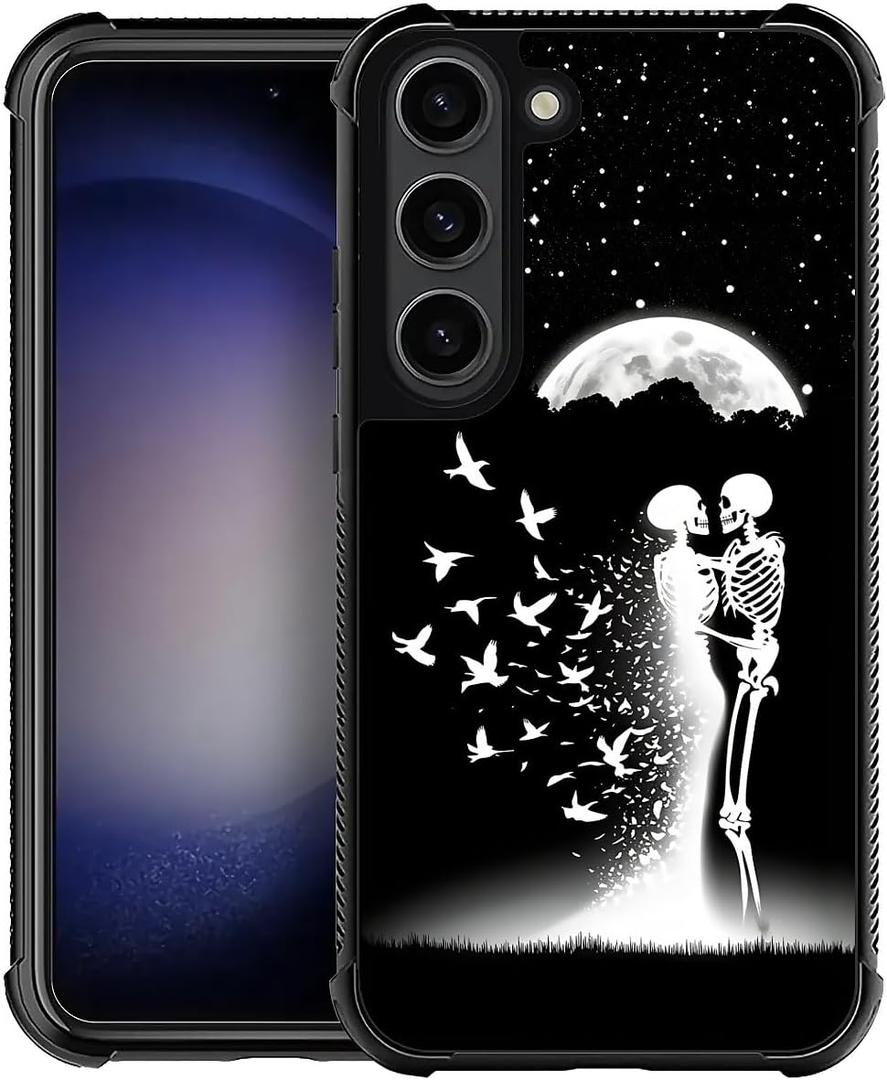 Compatible with Samsung Galaxy S23 Case,Flexible Shock-Absorbing Silicone TPU Silicone for Samsung Galaxy S23 Farewell Skeleton Butterfly Under The Black Moonlight Pattern