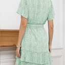 CiCiBird Womens Summer Dresses V Neck Ruffle Short Sleeve Flowy Beach Vacation Wedding Guest Dress Green Floral S (Green)
