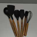 Silicone Cooking Utensil Set, Umite Chef 8-Piece Kitchen Utensils Set with Natural Acacia Wooden Handles, Food-Grade-Silicone Kitchen Gadgets Spatulas Set for Nonstick Cookware- Black