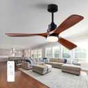 52 Inch Ceiling Fans with Lights and Remote, Quiet Reversible DC Motor and 3 Color Dimmable Light, 3 Blades 6 Speed Wood Ceiling Fan for Farmhouse Living Room Bedroom Dining Room Workroom Study (Black Walnut)