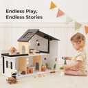 OOOK Wooden Dollhouse, Modern Doll House with 66Pcs Luxurious Furniture Accessories, Including Dolls and Pet Sets, Wood Dollhouse Toy for Boys and Girls 3+