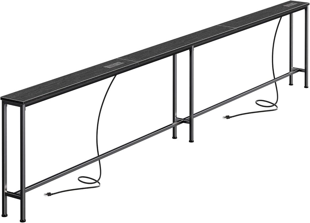 SUPERJARE 110.2 Inch Sofa Table with 2 Power Outlets and USB-C Port, 5.9 Inch Narrow Console Table with Storage, Extra-Long, for Entryway Hallway Couch Behind Sofa, Small Spaces, Black
