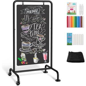 SELEAD Metal Swinging Chalkboard with Wheels - 40" x 20" Double Sided Rolling Sidewalk Chalk Board Easel Sign, Large Outdoor Indoor Menu Message Sandwich Pizarra for Business, Wedding, Cafe