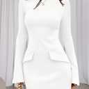 PRETTYGARDEN Womens Fall Long Sleeve Mini Dress 2025 Trendy Boat Neck Bodycon Knit Elegant Short Party Formal Dresses (White, M)