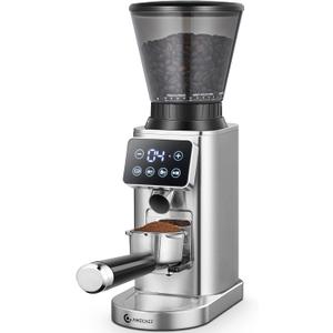 AMZCHEF Burr Coffee Grinder Electric with LED Control Panel, Espresso Grinders with Precise 24 Grinding Sets, Portafilter Holder, Anti-Static Espresso Bean Grinder for Home, Silver