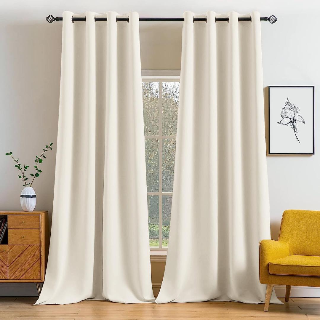 MIULEE Blackout Curtains 96 Inches Long for Bedroom Living Room Thermal Insulated Room Darkening Grommet Top Solid Light Blocking Drapery Set of 2 Window Panels Birch