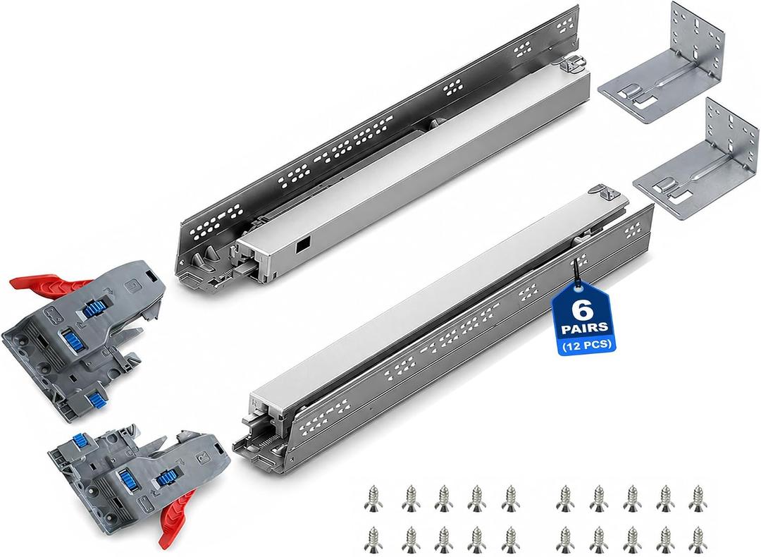 6 Pairs 21 Inch Undermount Drawer Slides for 3/4 Plywood Soft Close 100Lb