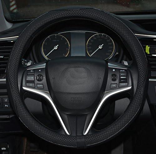 Microfiber Leather Steering Wheel Cover Anti-Slip Matte Finish Auto Car Wheel Cover Universal 15 Inch Wheel Cover for Car Embossing Pattern Black Line