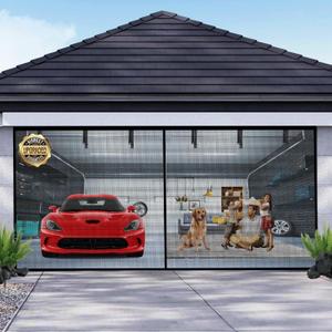 Garage Door Screen for 2 Car Garage 18x7FT, Magnetic Screen Garage with Retractable Fiberglass Mesh and Heavy Duty Weighted Bottom, Easy Assembly & Pass, Hands Free Screen Door Kit