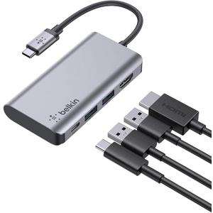 Belkin USB C Hub, 4-in-1 Multi-Port Laptop Dock with 4K HDMI, USB C Docking Station with 100 Watt Pass-Through Power Delivery, 2 X USB A Ports For MacBook Pro, Air, iPad Pro, Chromebook and More