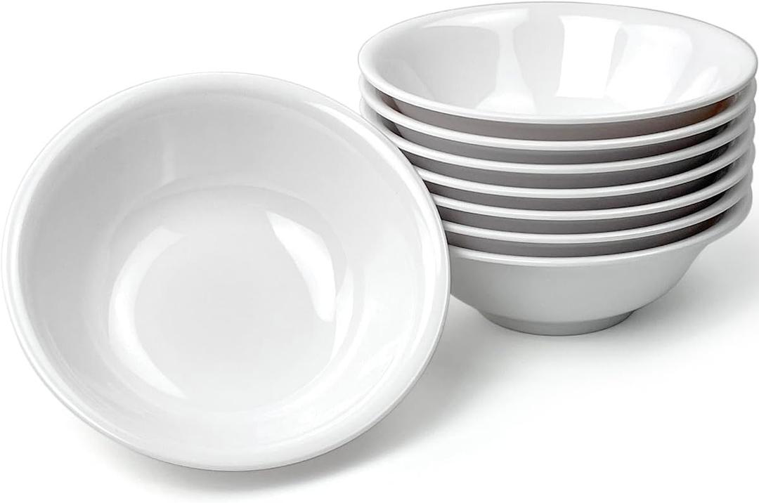 6-inch Melamine Bowls for Cereal Salad Rice Soup Dessert Snack Candy Ice-Cream Pudding Fruit Plastic Bowl.(8 PCS) White