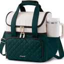 LOVEVOOK Insulated Lunch Bag For Women,Large Double Deck Adult Lunch Box,Teacher Lunch Tote Bag With Cup Holder,Leakproof Cooler Bag With Adjustable Shoulder Strap For Work Picnic Beach,Larger 15L (Off White with Dark Green)