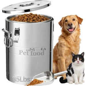 Newget 35 Lbs Stainless Steel Dog Food Storage Container, Large Airtight Pet Food Storage Bin with Lid to Keep Fresh, Metal Container with Scoop for Dog, Cat, Bird Seed, Rice, Grain & Kitchen Pantry