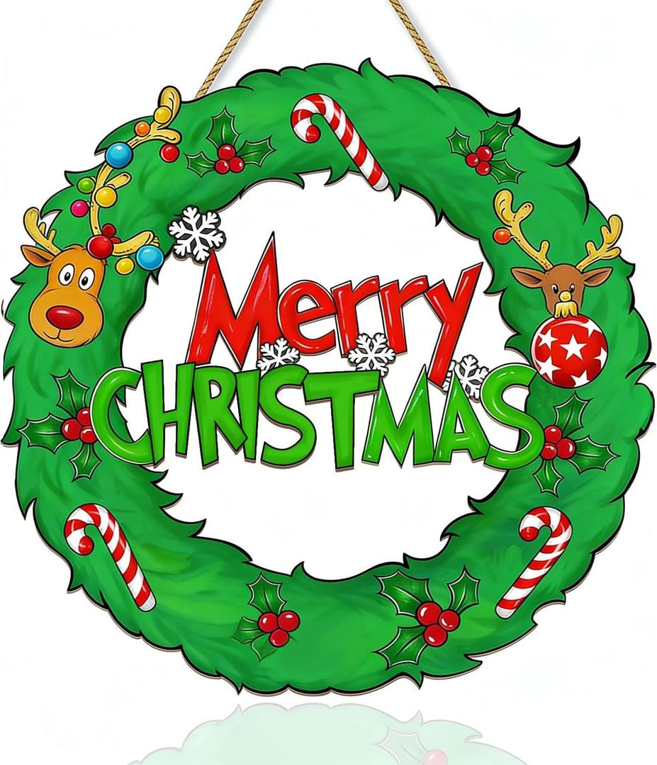 Christmas Door Sign Decorations, Christmas Welcome Wooden Hanging Sign for Holiday Xmas Door Wall Tree Ornaments Yard Porch Home Decor