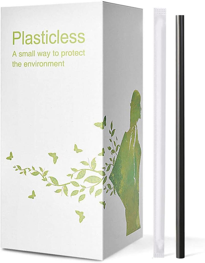 200 Count 100% Individually Wrapped Compostable PLA Straws-KTOB Biodegradable Black Disposable Drinking Straws-Eco Friendly Plant-Based Plastic Coffee Straws Sustainable