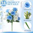 Zeyune 16 Bunches 12 Inch Artificial Mini Rose Bouquet 160 Heads Bridal Flower Bouquets Fake Silk Rose Bulk for Valentine's Day Wedding Bridal Shower Home Office Garden(White and Blue)