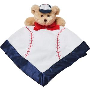 Bearington Collection Lil Slugger Snuggler Plush Baseball Lovey for Baby - 15 in Plush & Satin Security Blanket - Soft Teddy Bear Infant & Toddler Baseball Baby Blanket for Napping