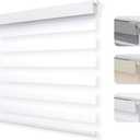Joydeco No Drill Zebra Blinds for Windows, Cordless Dual-Layer Privacy Zebra Shades for Indoor Windows, Easy to Install, Light Filtering Sheer Blinds for Home (Off-White,46 "W x 75 "H)