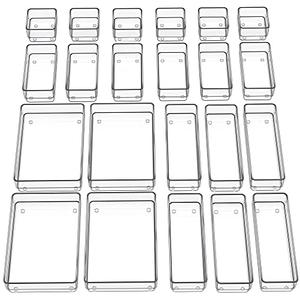 SMARTAKE 21-Piece Drawer Organizer with Non-Slip Silicone Pads, 4-Size Clear Desk Drawer Organizer Trays Storage Tray for Makeup, Jewelries, Utensils in Bedroom Dresser, Office and Kitchen, Clear