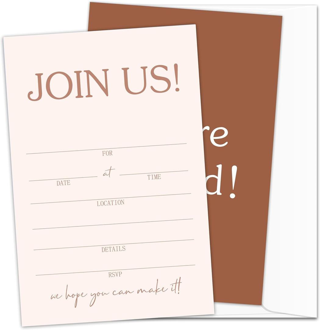 Join Us Party Invitations, Minimalist Invitation Cards, 25 All Occasions Invitations With Envelopes, Invite Cards For Bridal Shower Wedding Graduation Birthday Party -003