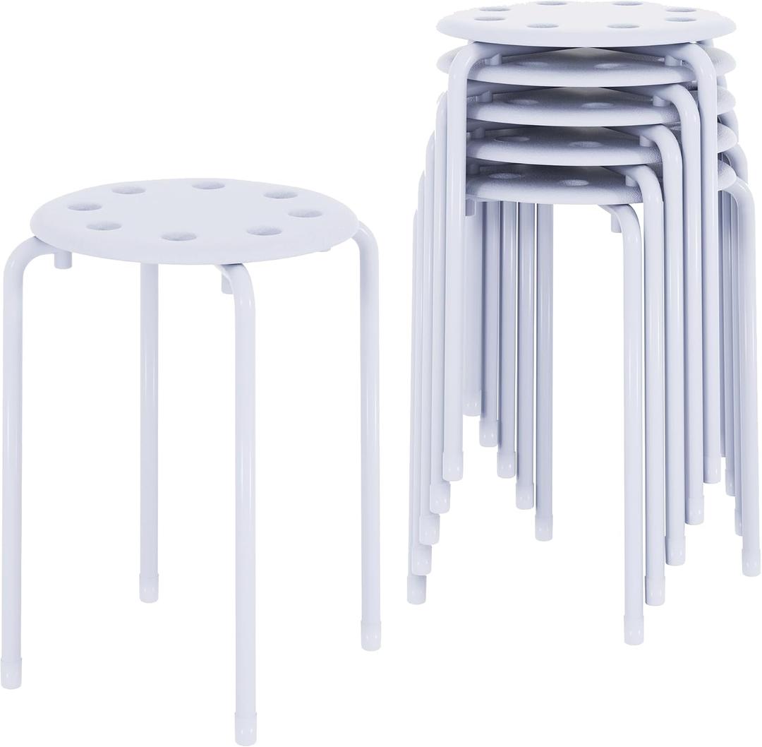 VECELO 6-Piece Stacking Stools, 17.7 Inch Standard Height, Portable Stackable Colorful Decoration Stools for School Classroom and Office Use, White