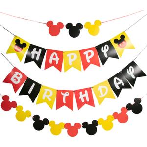 CHuangQi Colorful Happy Birthday Banner with Mickey Style Bunting, Mickey-themed Birthday Party Supplies