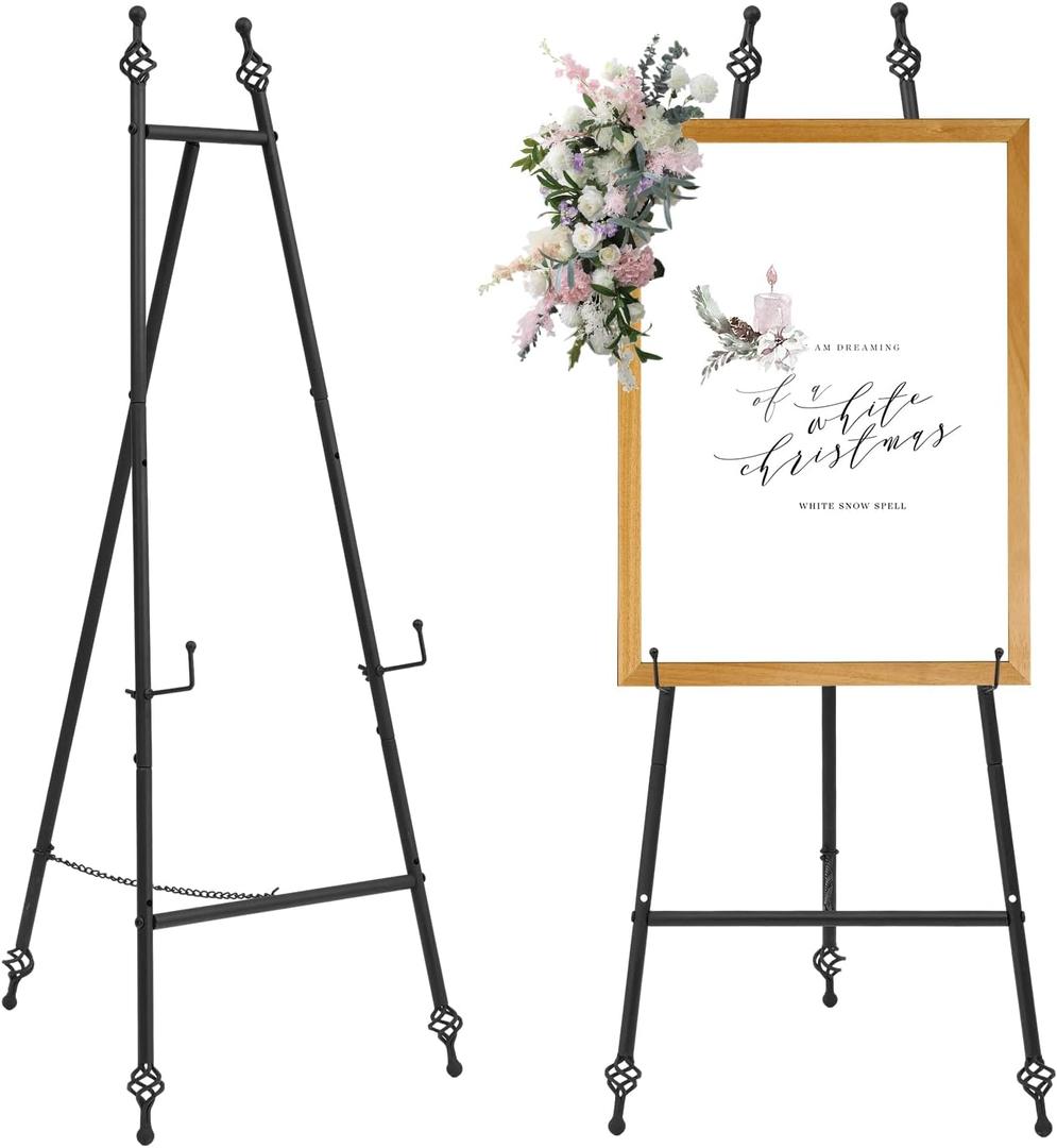 Adjustable Heavy Duty Easel Stand for Mirror,Iron Floor Easel Stand for Wedding Sign,47'' Metal Easel Display Stand(Black)