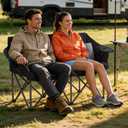 SUWT Foldable Double Camping Chair, 2 Person Heavy Duty Oversized Loveseat Supports 800 LBS, with Cup Holders & Side Pocket, 600D Oxford Fabric for Camping, Picnic, Beach (Black & Gray), 1 PCS