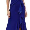 FQA Formal Evening Dresses for Women Elegant Evening Party Prom Dress Long Sexy V Neck Sleeveless Split Wrap (Blue, M)