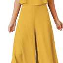 ROYLAMP Women's Summer 2 Piece Outfits Round Neck Crop Basic Top Cropped Wide Leg Pants Set Jumpsuits (Yellow), XS