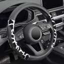 ZHOL Car Steering Wheel Cover, Universal 15 inch Breathable Microfiber Leather Steering Wheel Protector, Anti Slip Car Interior Accessories, Black&Silver