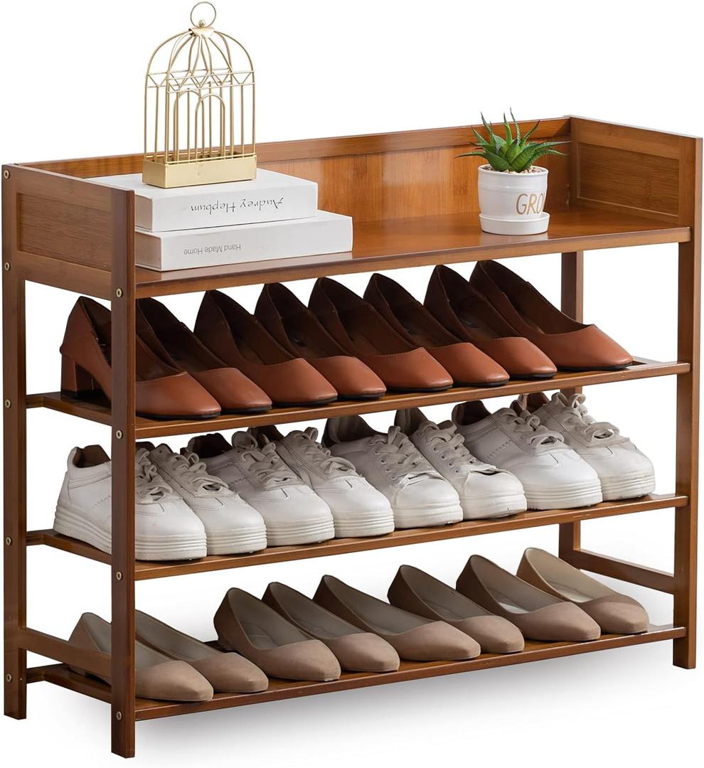 latifolia Bamboo Shoe Rack, 4-Tier Shoe Rack Organizer for Entryway Hallway Closet, Brown(31.50''L)