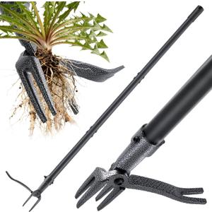 Stand Up Weed Puller Tool, 46" Adjustable All-Metal Long Handle Weeder with 4-Claw Steel Head, Remove Weeds by Roots Without Bending or Kneeling, Heavy Duty Garden Tool Back & Knee Friendly