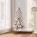 Annecy 4Ft Pre-Lit Flocked Pencil Christmas Tree, Artificial Fir Snow Slim Skinny Christmas Tree for Home, Office, Party Decoration w/ 307 Tips, 100 Warm White & Multi-Color Lights, Metal Hinges&Base