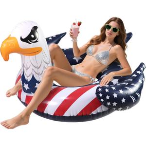 Inflatable Eagle Pool Floats, 4th of July Large Floaties Swimming Tube Rings, American Flag Design Floating Raft Funny Lake Beach USA Summer Water Toys Independence Day Party Decorations for Adults