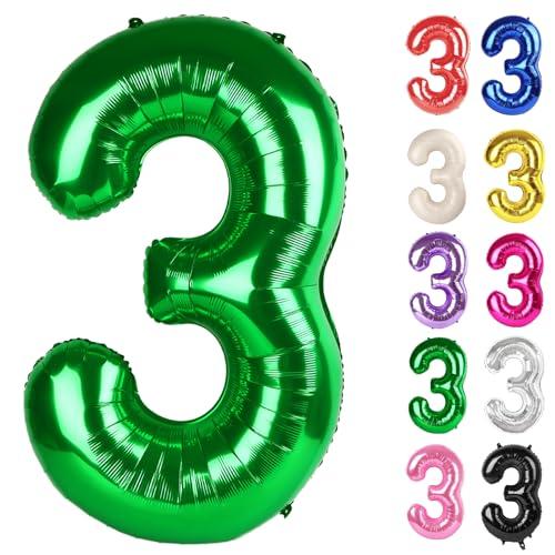Green Number 3 Balloon 40 Inch, 3 Balloon Number, 3rd Birthday Decorations, Green Party Supplies for Boys Girls