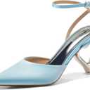 Coutgo Womens Kitten Heels Closed Pointed Toe Heart Heel Ankle Strap Satin Pumps Wedding Prom Dress Valentine Shoes, Size 8
