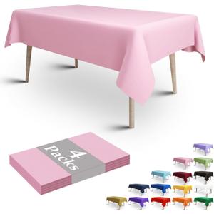 FULDGAENR 4 Pack Pink Plastic Tablecloths, Disposable Table Cloths 54x108 Inch Size for 6-8 Foot Rectangle Table Indoor/Outdoor Parties Birthdays Weddings Anniversary