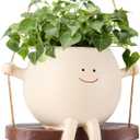 Swinging Plant Pot Face Flower Pot Head Planter,Succulent Hanging Pots Indoor and Outdoor Planter Decoracion,Planters for Live Plants (White)