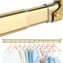 Oval Closet Rod for Hanging Clothes 18.2 to 31 Inch, Includes End Supports, Adjustable Wardrobe Tube, Heavy Duty Extendable Closet Pole, Carbon Steel, Gold